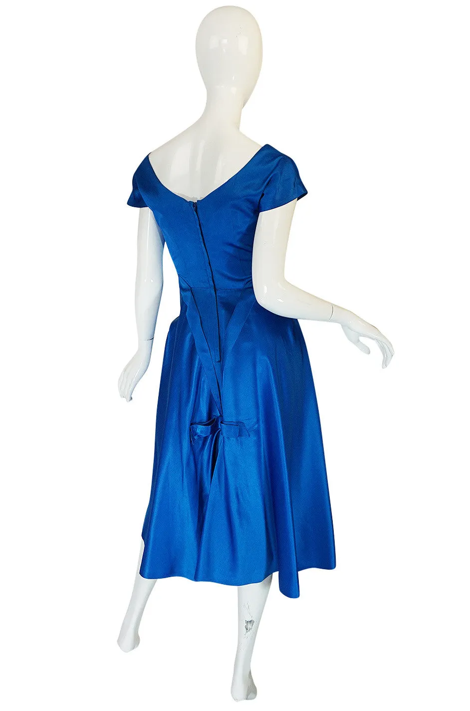 1950s Silk Satin Rosette Cocktail Dress