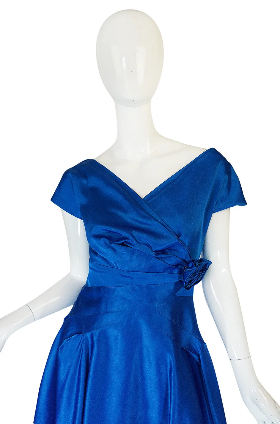 1950s Silk Satin Rosette Cocktail Dress