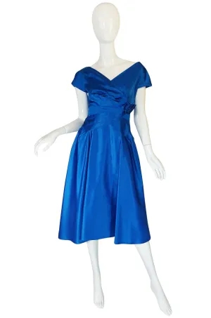 1950s Silk Satin Rosette Cocktail Dress