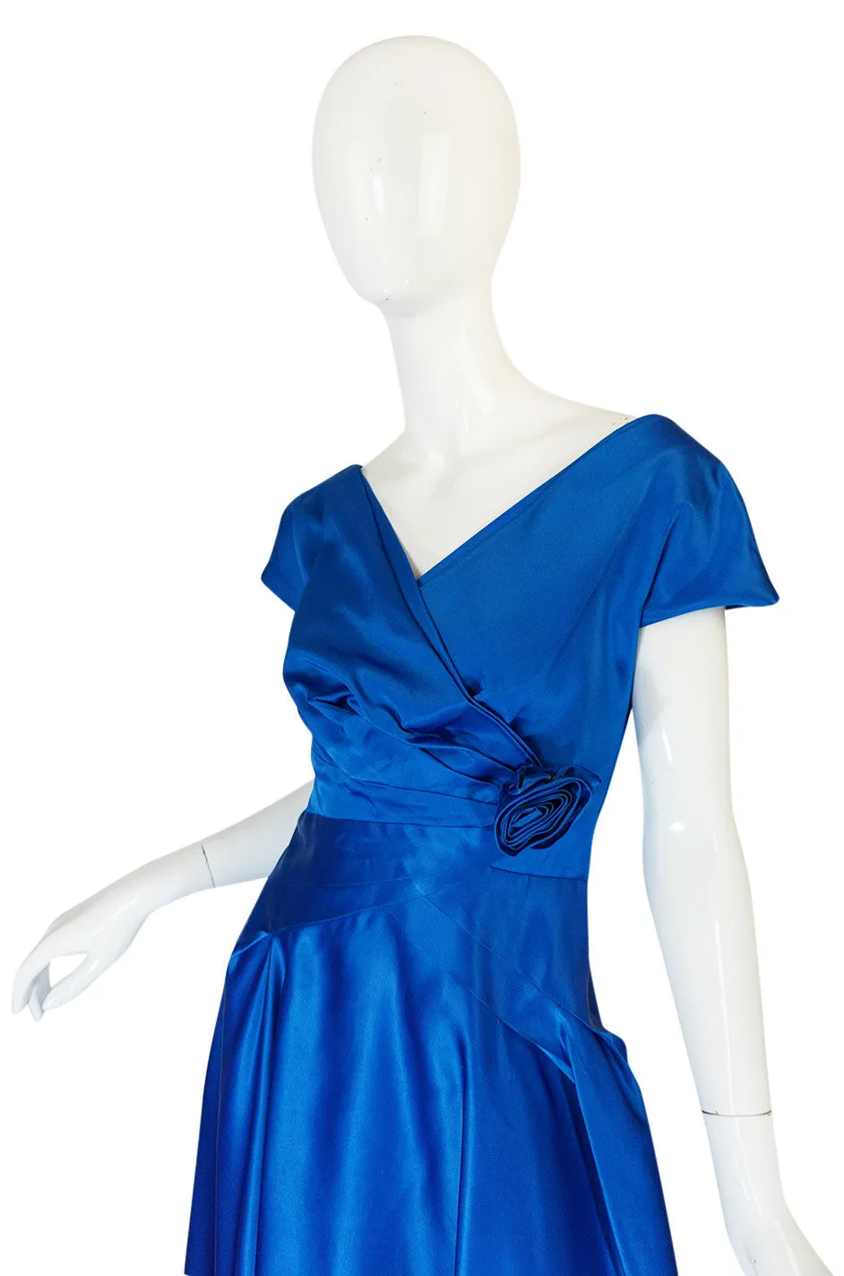 1950s Silk Satin Rosette Cocktail Dress