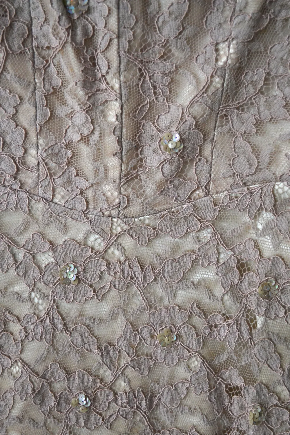 1950s Taupe Lace Cocktail Dress