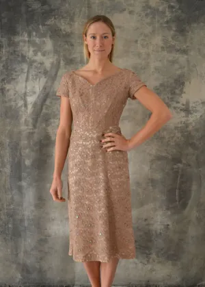 1950s Taupe Lace Cocktail Dress