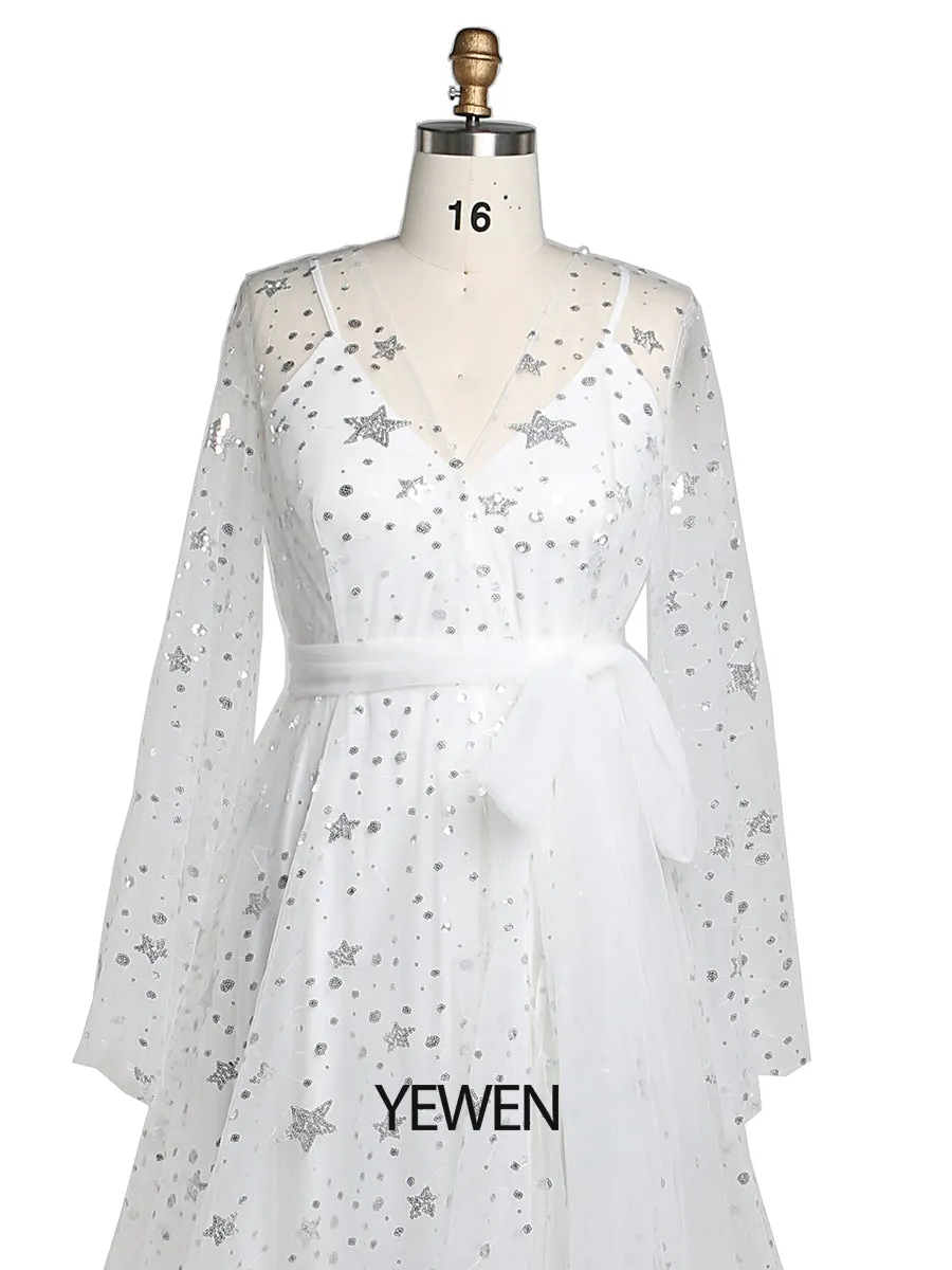 2 In 1 Stretch Underdress   Robe Sparkle Stars Maternity Dress for Wedding Photo Shoot Gowns Plus Size YW220320