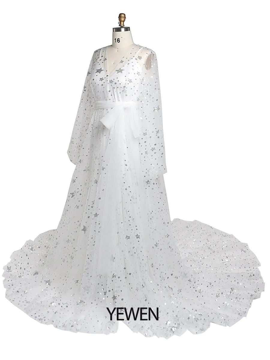 2 In 1 Stretch Underdress   Robe Sparkle Stars Maternity Dress for Wedding Photo Shoot Gowns Plus Size YW220320