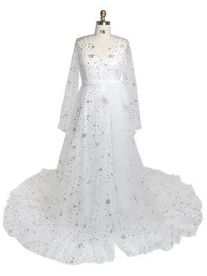 2 In 1 Stretch Underdress   Robe Sparkle Stars Maternity Dress for Wedding Photo Shoot Gowns Plus Size YW220320