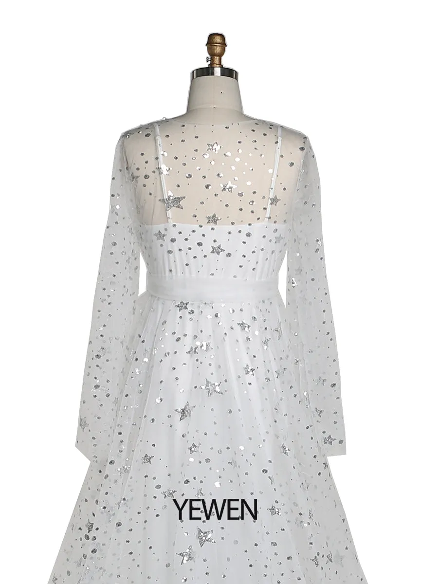 2 In 1 Stretch Underdress   Robe Sparkle Stars Maternity Dress for Wedding Photo Shoot Gowns Plus Size YW220320