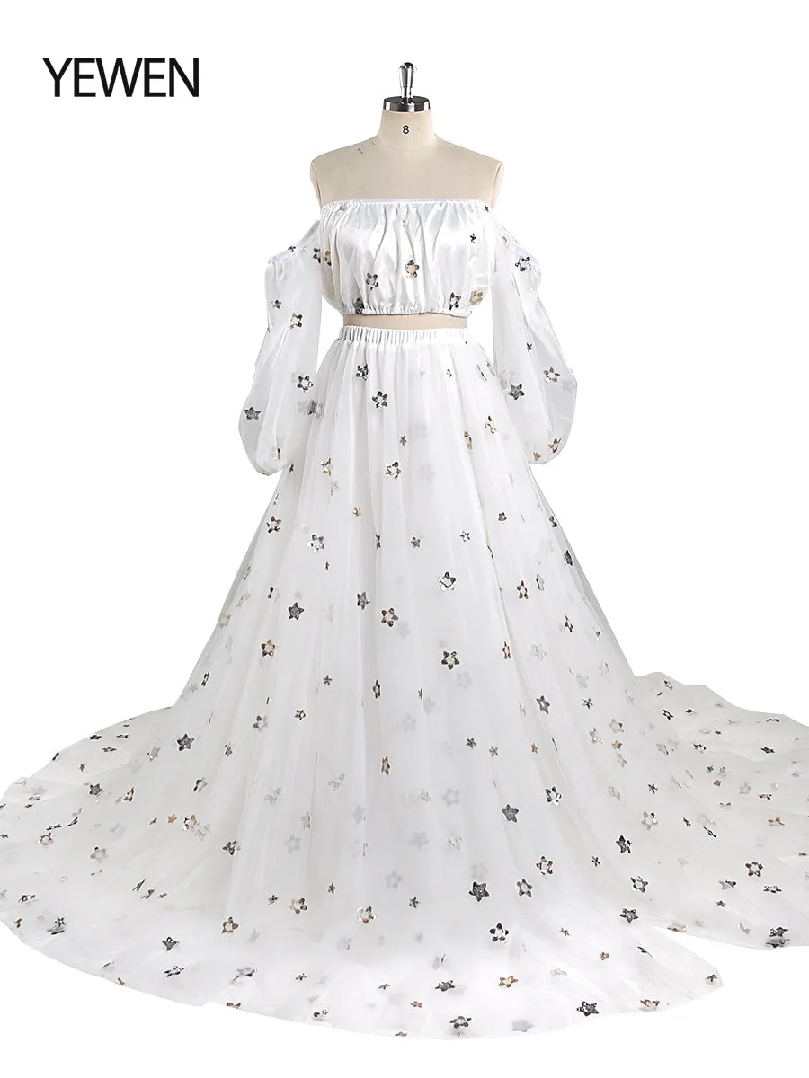 2 Pieces Set Sparkle Stars Maternity Dress Long Maxi Dress Photo Shoot Gowns Plus Size YW220218