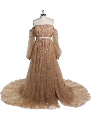 2 Pieces Set Sparkle Stars Maternity Dress Long Maxi Dress Photo Shoot Gowns Plus Size YW220218