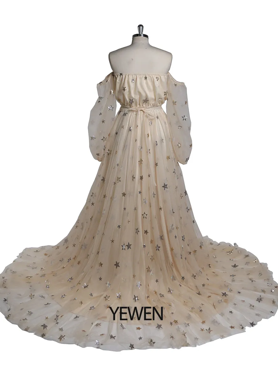 2 Pieces Set Sparkle Stars Maternity Dress Long Maxi Dress Photo Shoot Gowns Plus Size YW220218