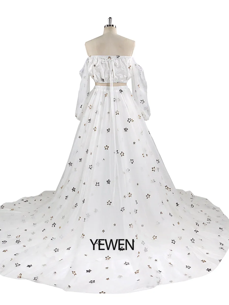 2 Pieces Set Sparkle Stars Maternity Dress Long Maxi Dress Photo Shoot Gowns Plus Size YW220218