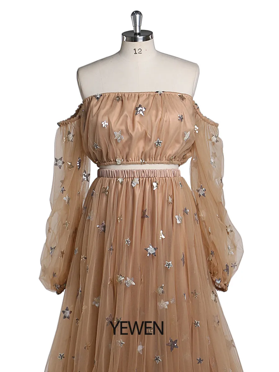 2 Pieces Set Sparkle Stars Maternity Dress Long Maxi Dress Photo Shoot Gowns Plus Size YW220218