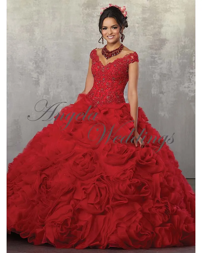 2018 Royal Blue Lace Quinceanera Dresses Organza Ruffles Ball Gowns Sweet 16