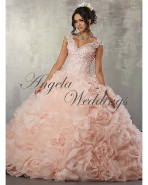 2018 Royal Blue Lace Quinceanera Dresses Organza Ruffles Ball Gowns Sweet 16