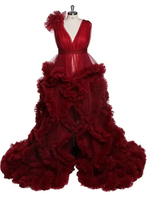 30CM Train V-neck Cloud Ruffles Maternity Dress for Photoshoot Maternity Baby Shower Gowns YW220114