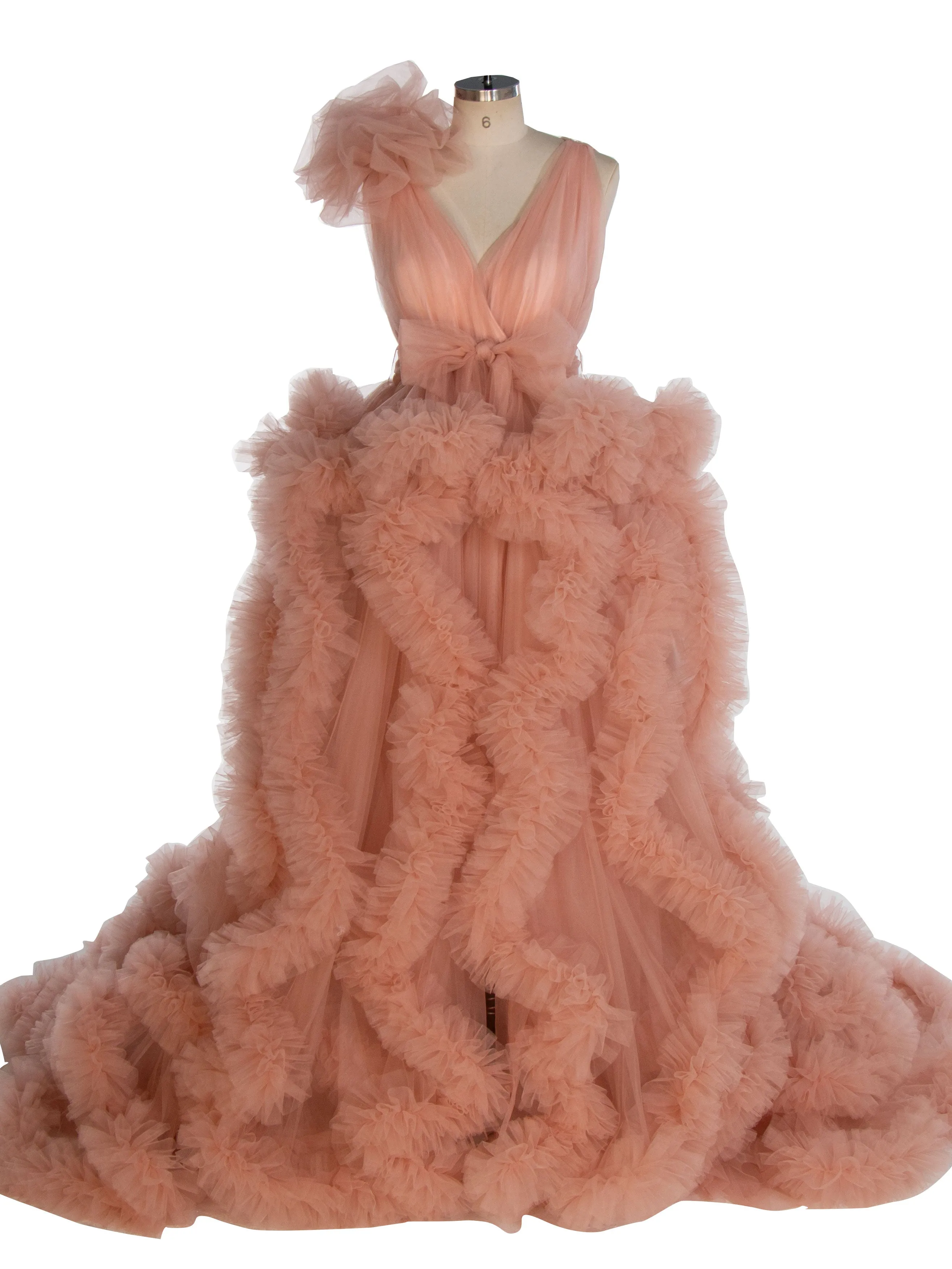 30CM Train V-neck Cloud Ruffles Maternity Dress for Photoshoot Maternity Baby Shower Gowns YW220114