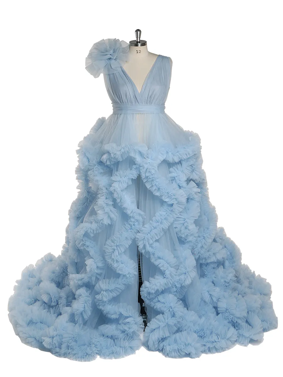 30CM Train V-neck Cloud Ruffles Maternity Dress for Photoshoot Maternity Baby Shower Gowns YW220114