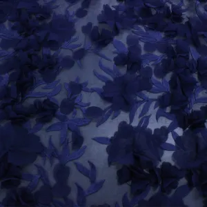 3D Floral Lace Fabric Navy 130 cm