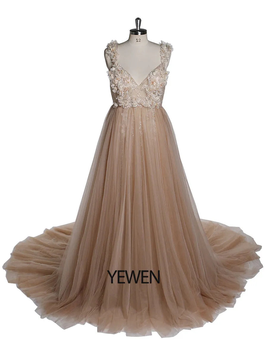 3D Floral Sequins Lace Evening Prom Dress Elegant Sleeveless Maxi Dresses Maternity Photoshoot Gowns