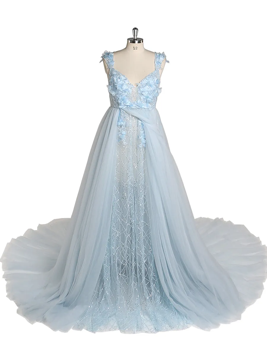 3D Floral Sequins Lace Evening Prom Dress Elegant Sleeveless Maxi Dresses Maternity Photoshoot Gowns