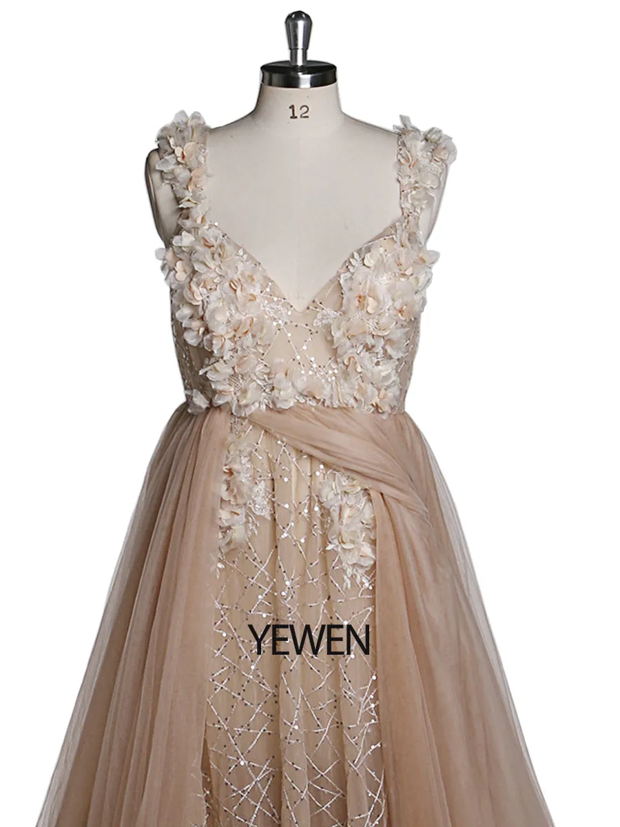 3D Floral Sequins Lace Evening Prom Dress Elegant Sleeveless Maxi Dresses Maternity Photoshoot Gowns