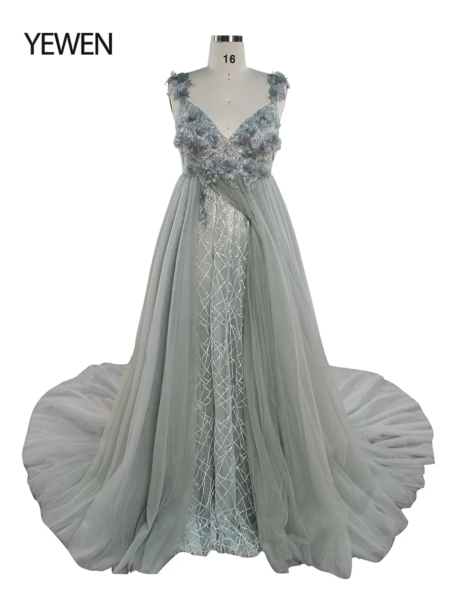 3D Floral Sequins Lace Evening Prom Dress Elegant Sleeveless Maxi Dresses Maternity Photoshoot Gowns