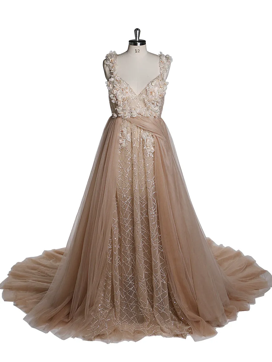 3D Floral Sequins Lace Evening Prom Dress Elegant Sleeveless Maxi Dresses Maternity Photoshoot Gowns