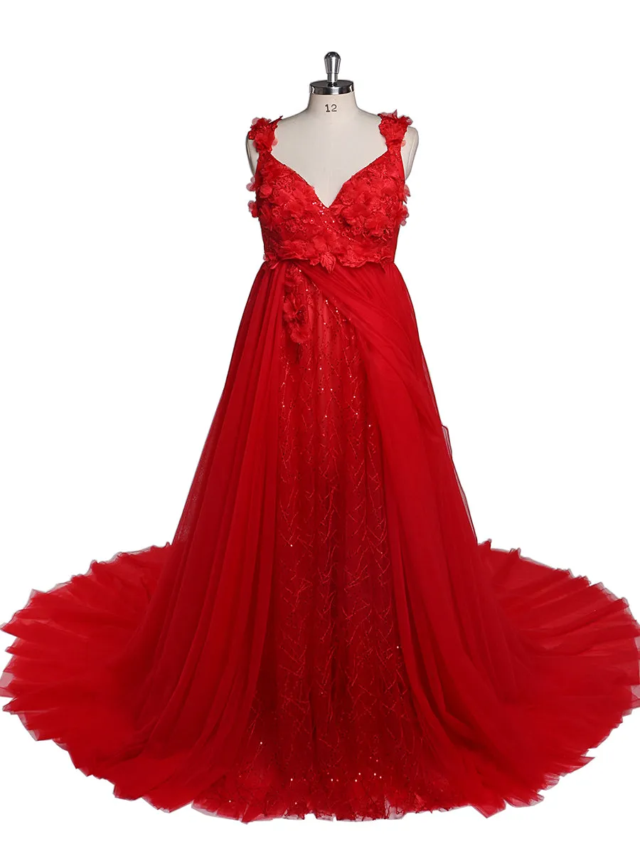 3D Floral Sequins Lace Evening Prom Dress Elegant Sleeveless Maxi Dresses Maternity Photoshoot Gowns
