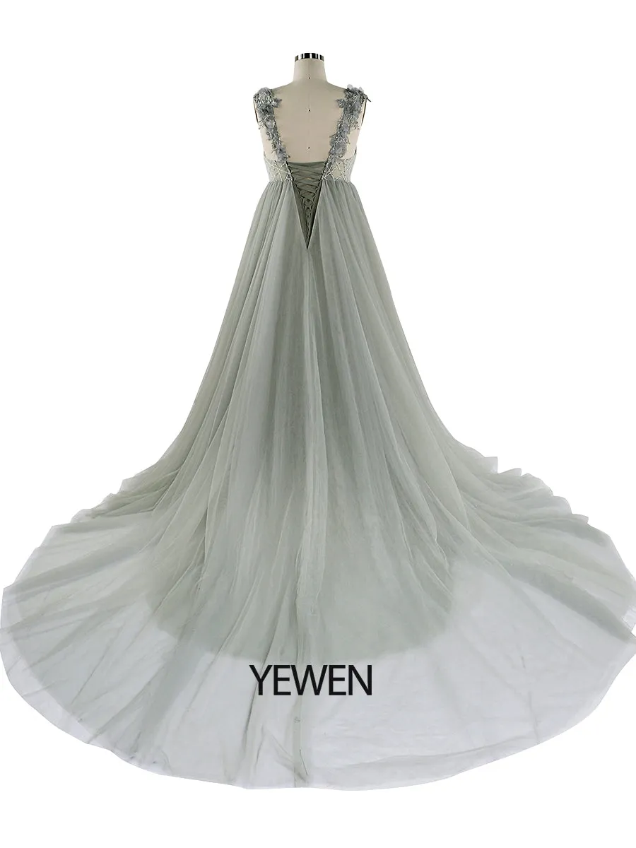 3D Floral Sequins Lace Evening Prom Dress Elegant Sleeveless Maxi Dresses Maternity Photoshoot Gowns