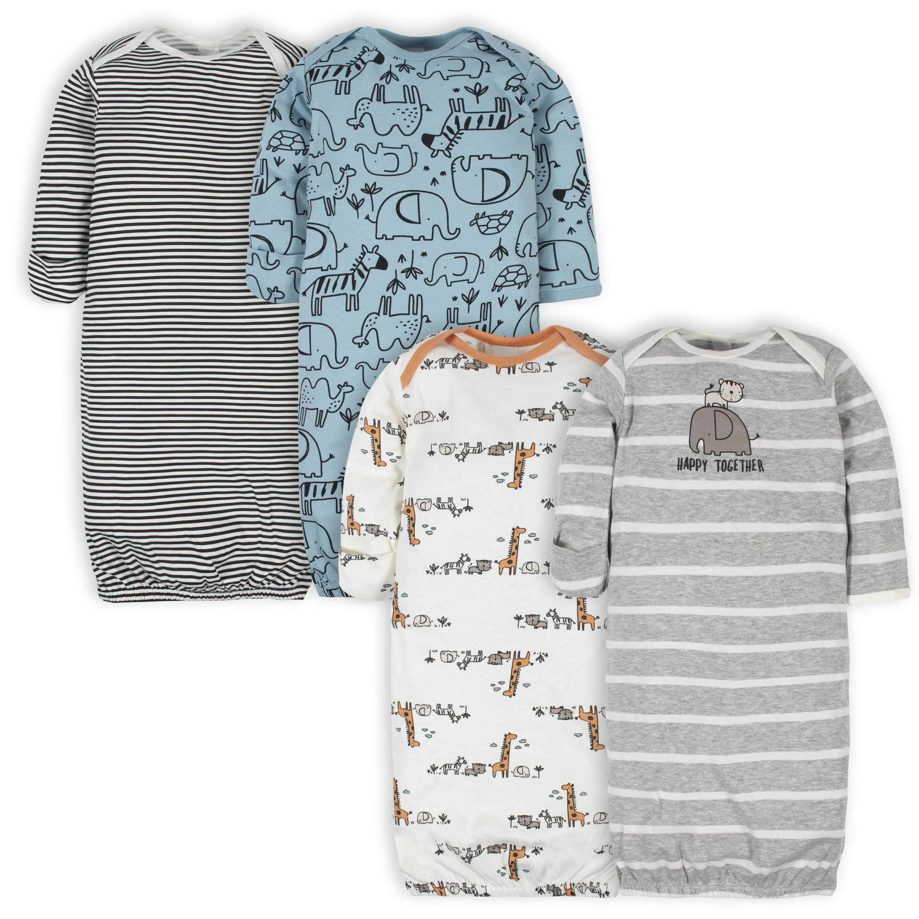 4-Pack Baby Boys Jungle Gowns