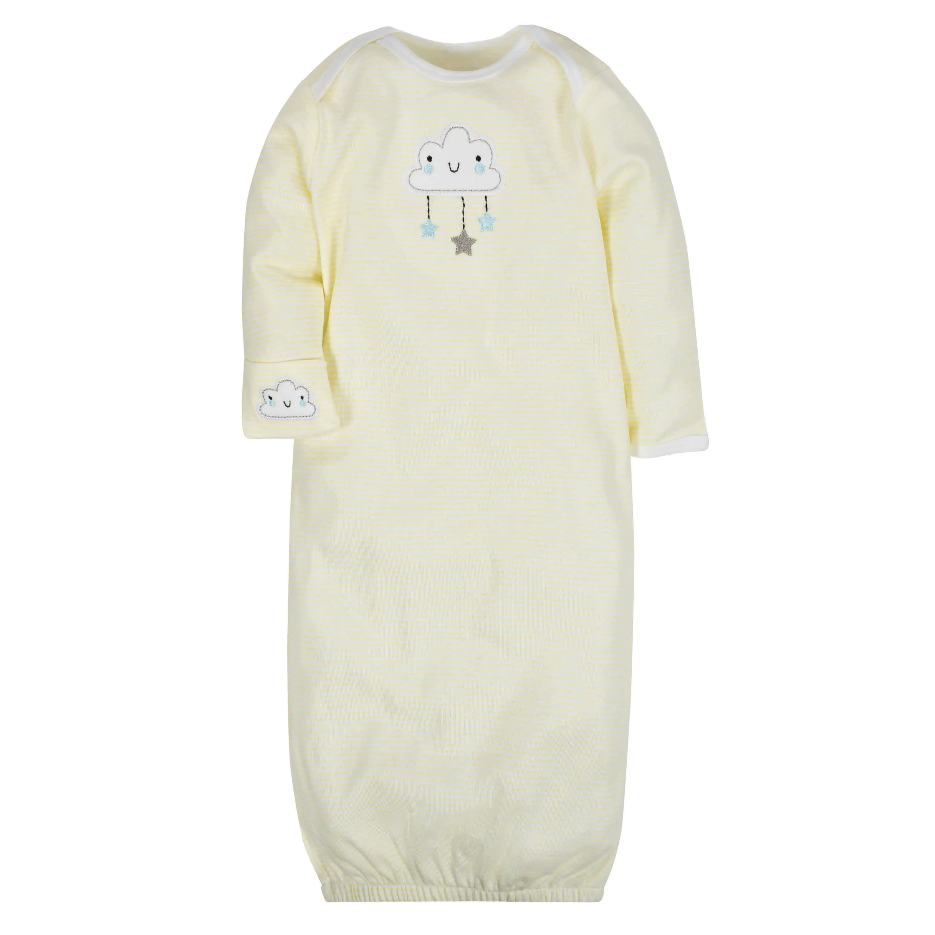 4-Pack Clouds & Elephants Baby Neutral Gowns