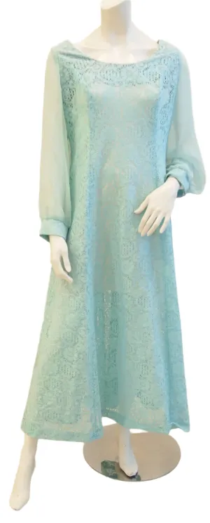 60s Aqua Goddess Lace Vintage Dress