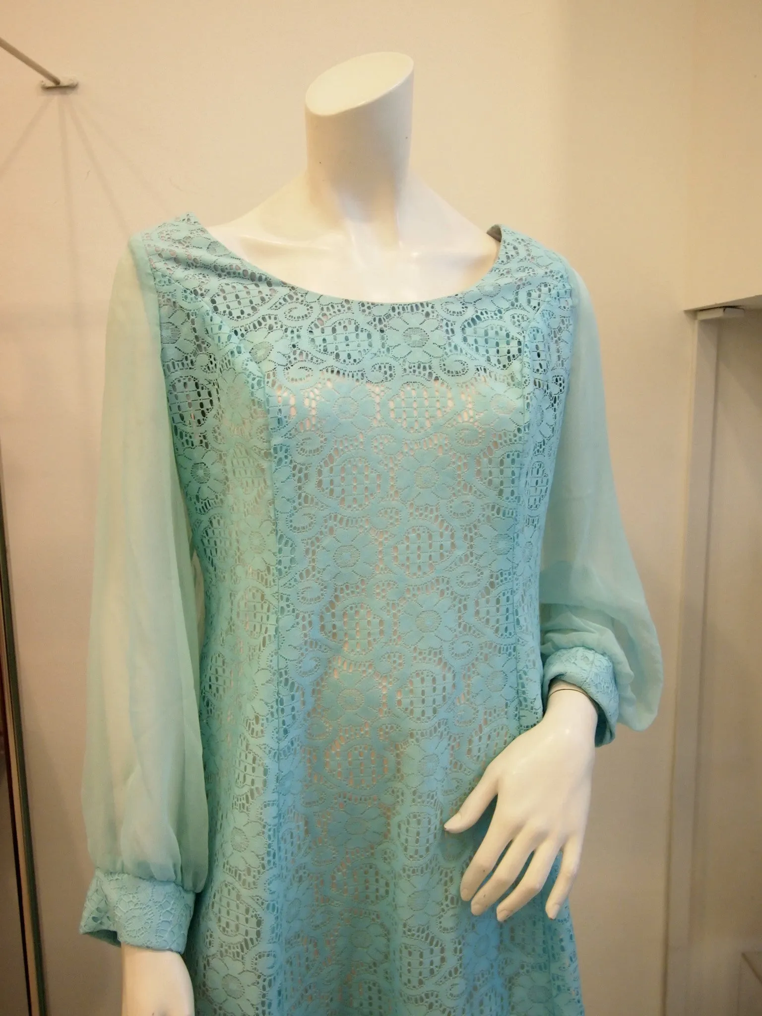 60s Aqua Goddess Lace Vintage Dress