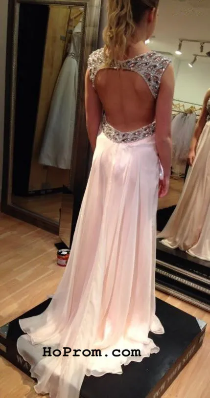A Line Backless Prom Dress Beads Prom Dresses Chiffon  Backless Evening Dresses