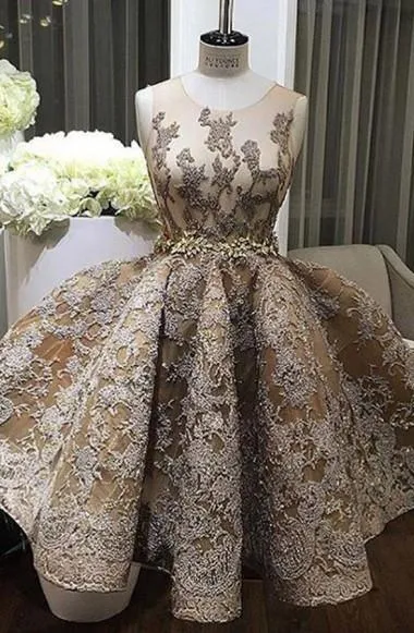 A-line Jewel Sleeveless Short Prom Dress With Lace Appliques TP0020