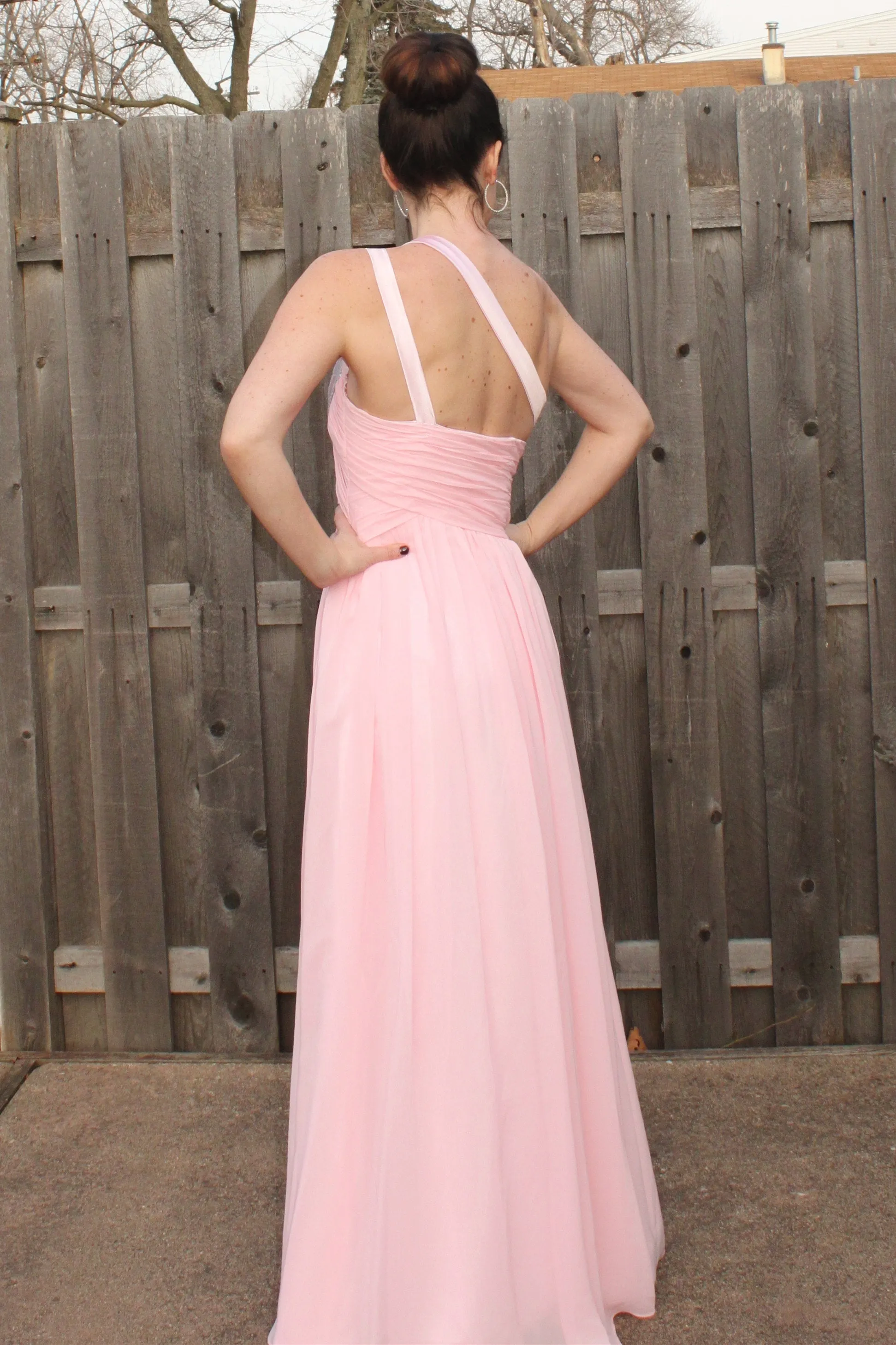 A-line One-shoulder Floor Length Chiffon Paillette Backless Prom Dress