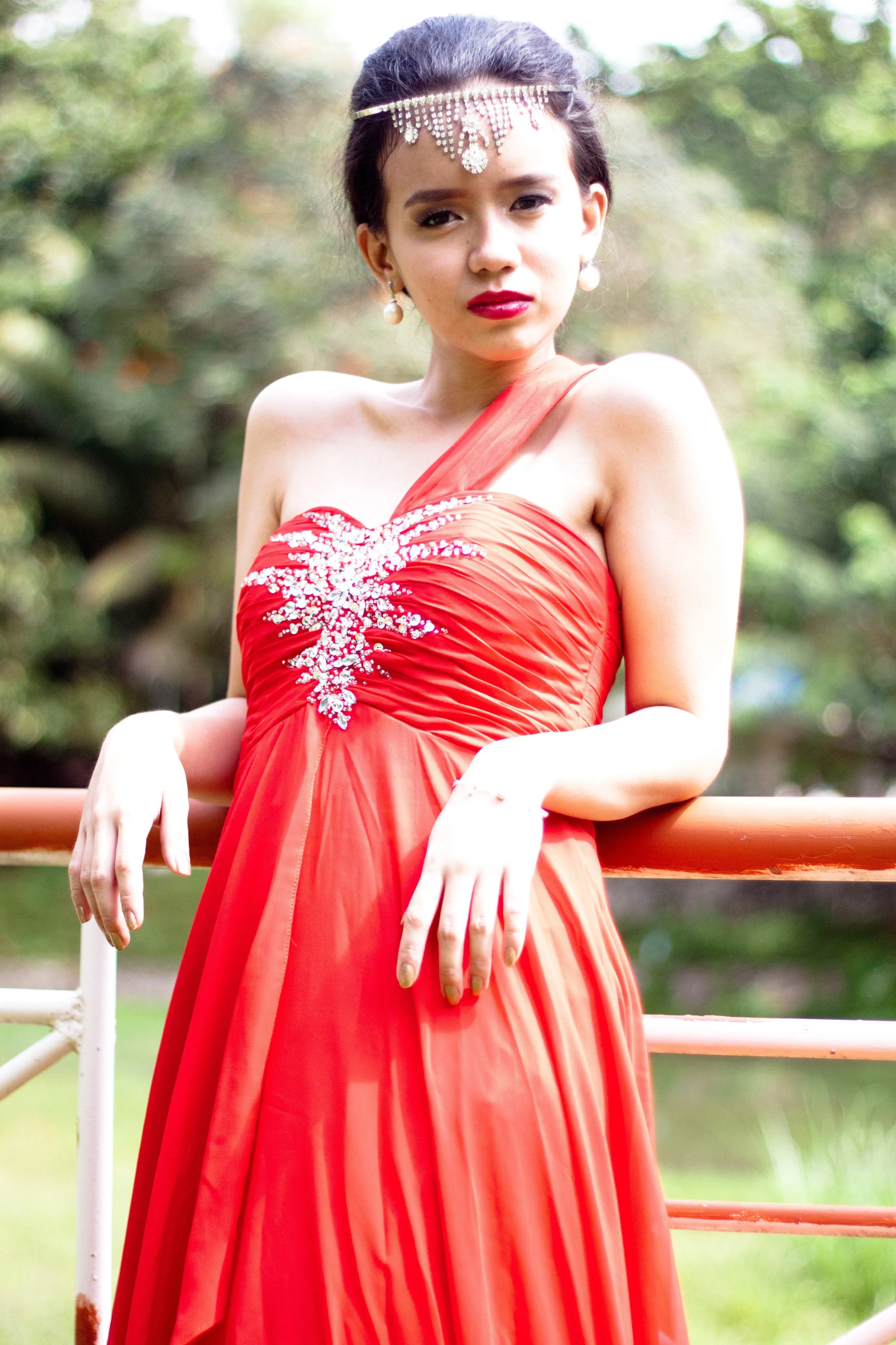 A-line One-shoulder Floor Length Chiffon Rhinestone Prom Dress
