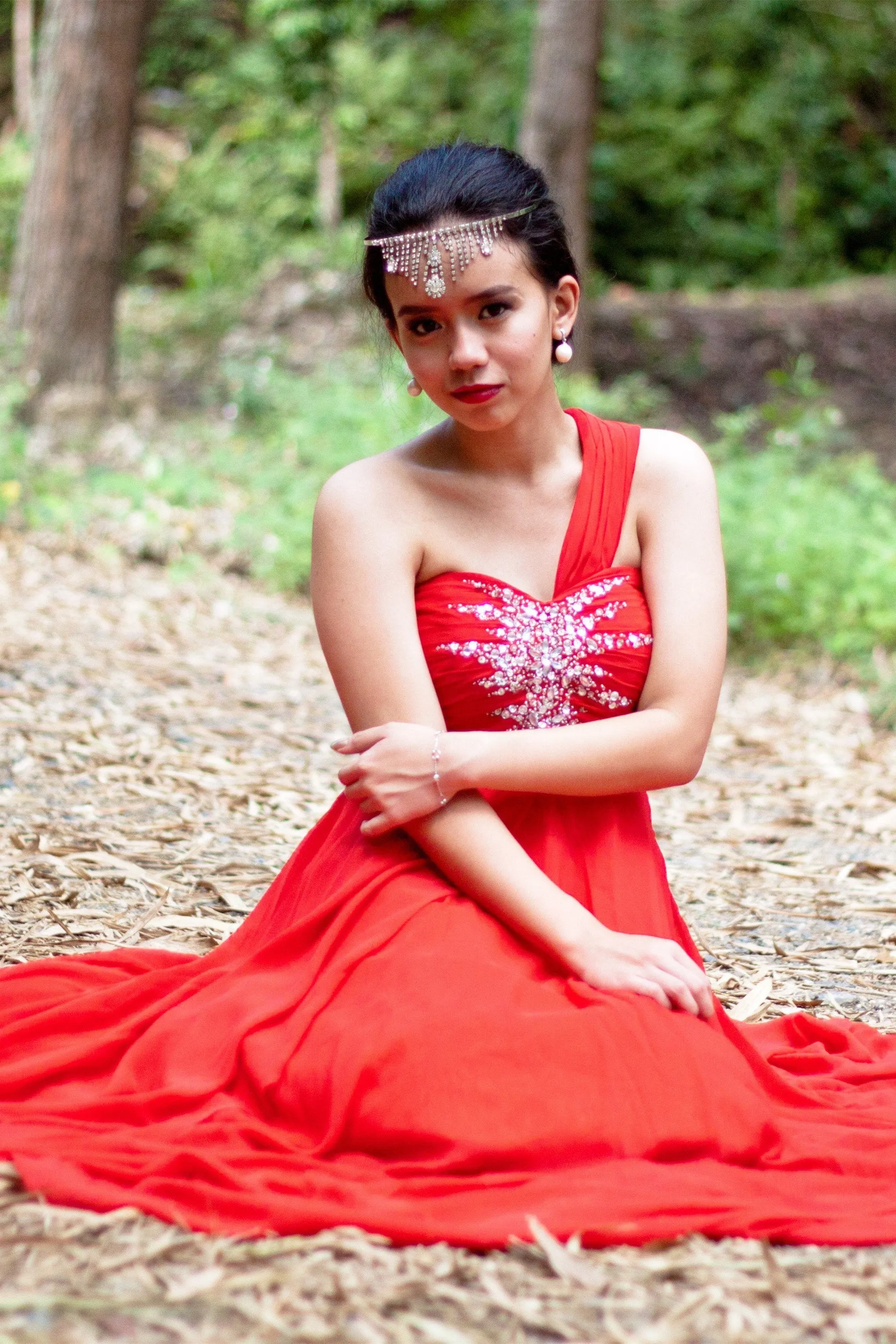 A-line One-shoulder Floor Length Chiffon Rhinestone Prom Dress