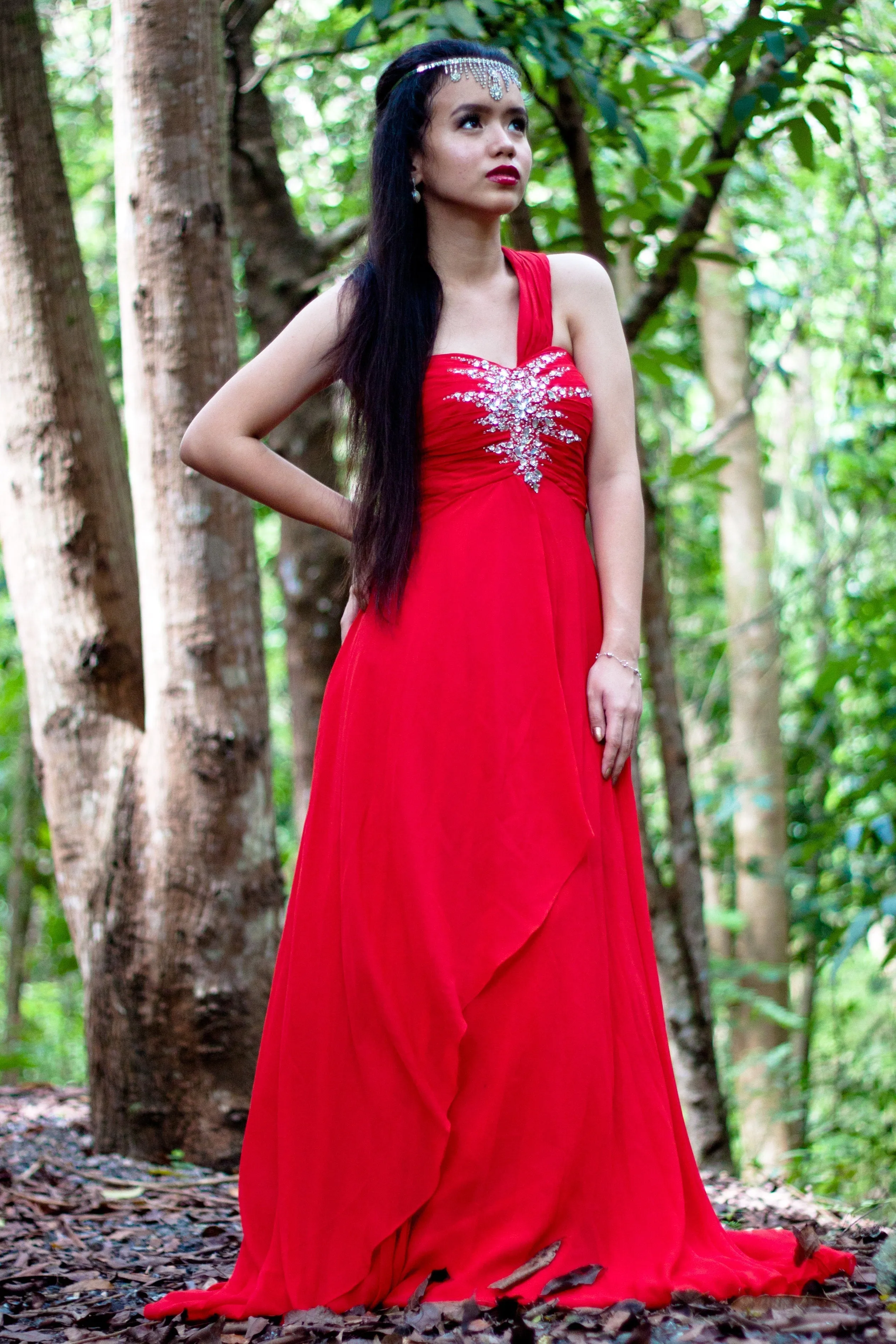 A-line One-shoulder Floor Length Chiffon Rhinestone Prom Dress