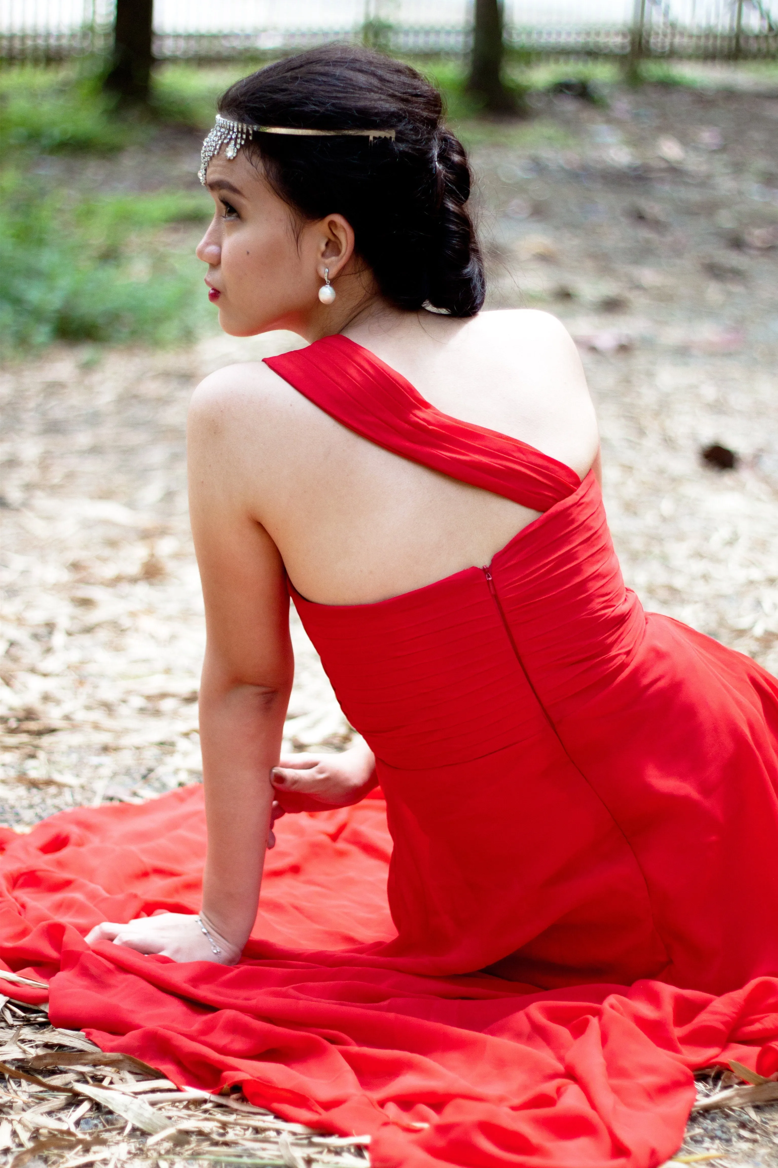 A-line One-shoulder Floor Length Chiffon Rhinestone Prom Dress