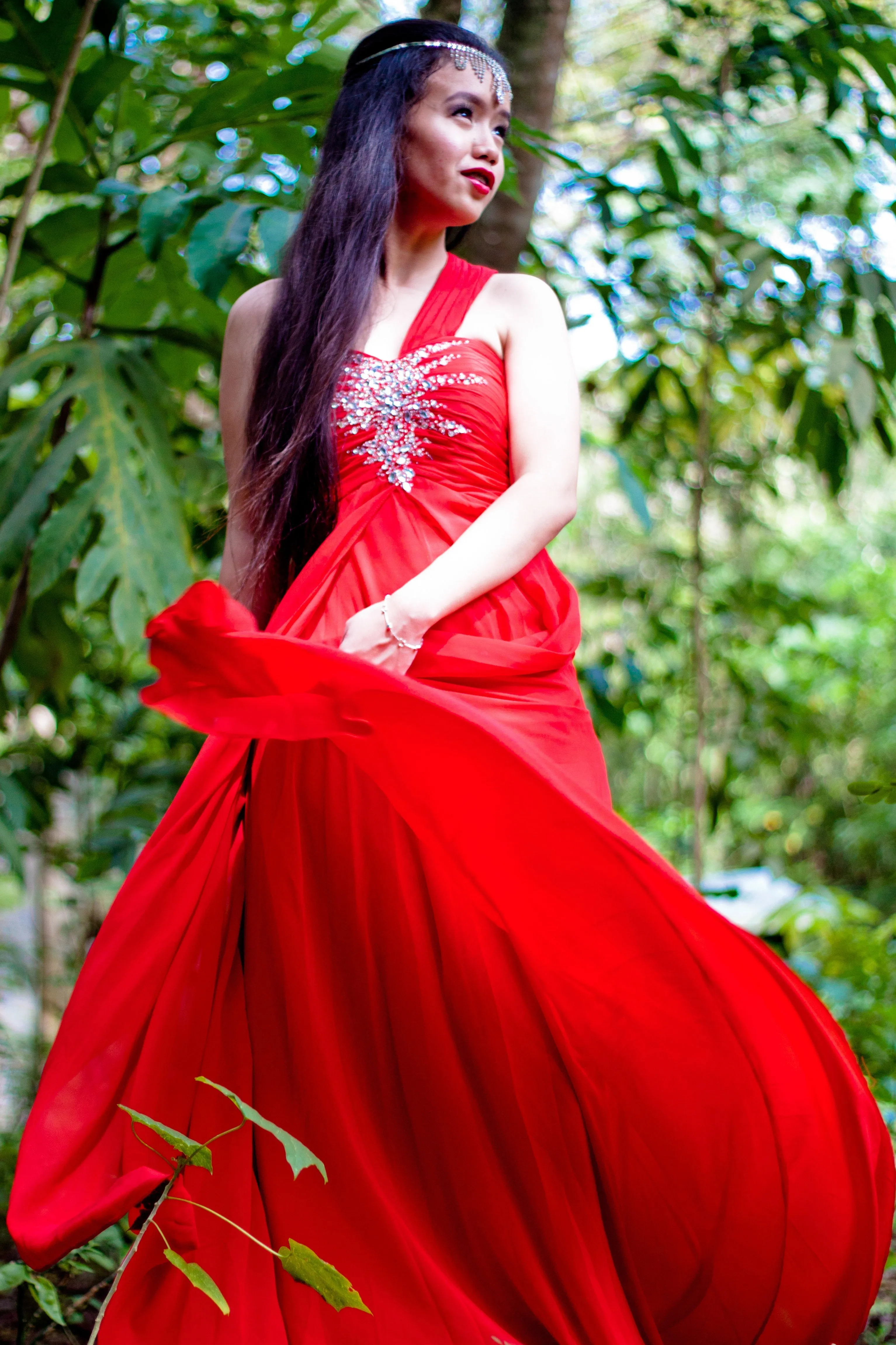 A-line One-shoulder Floor Length Chiffon Rhinestone Prom Dress