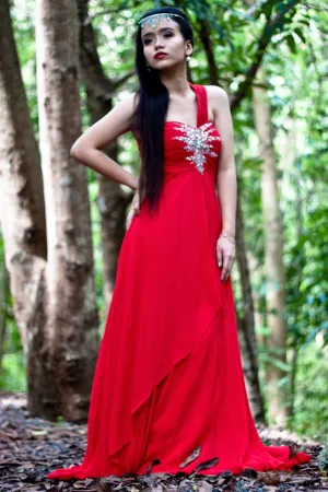A-line One-shoulder Floor Length Chiffon Rhinestone Prom Dress