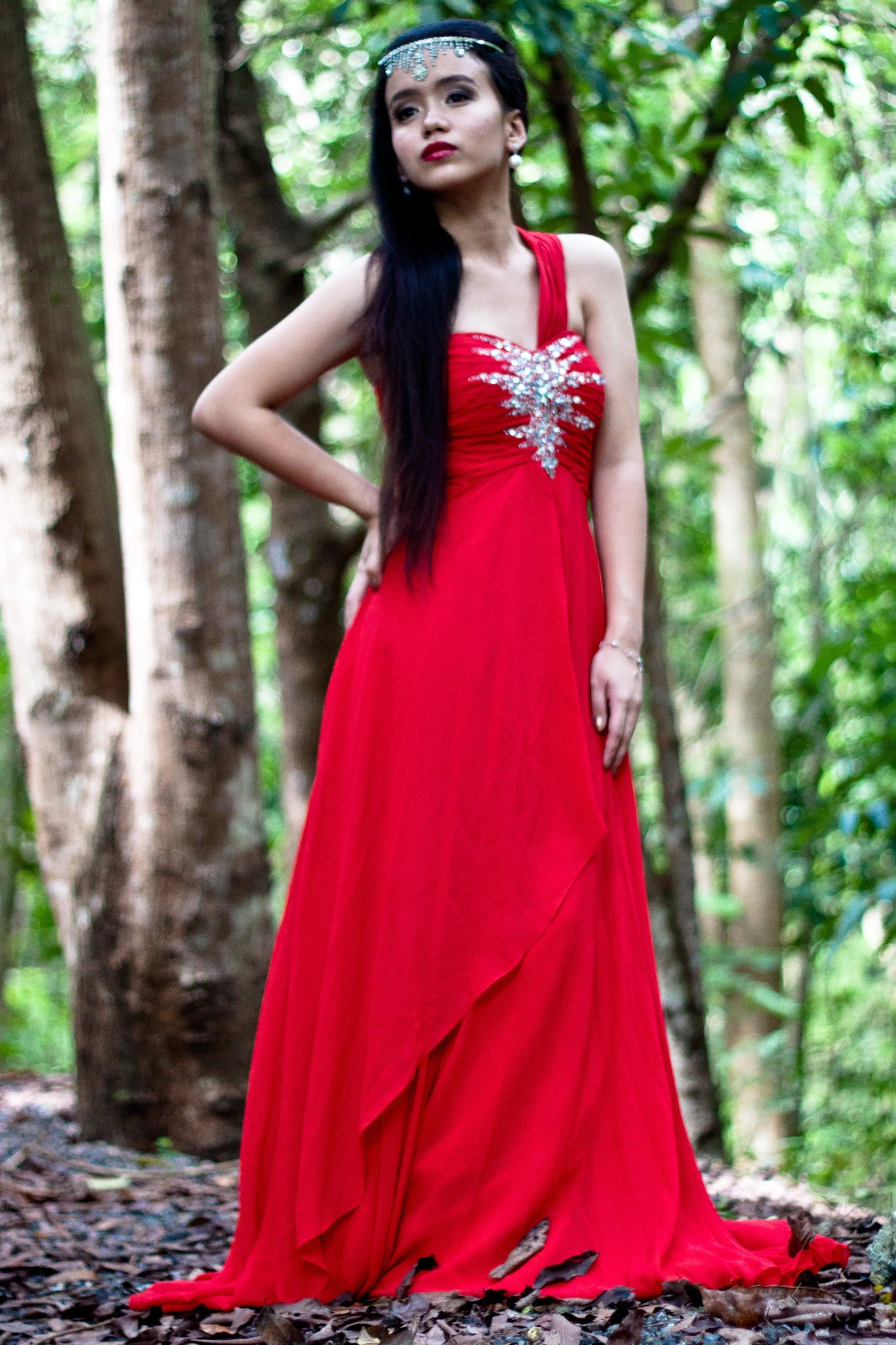 A-line One-shoulder Floor Length Chiffon Rhinestone Prom Dress