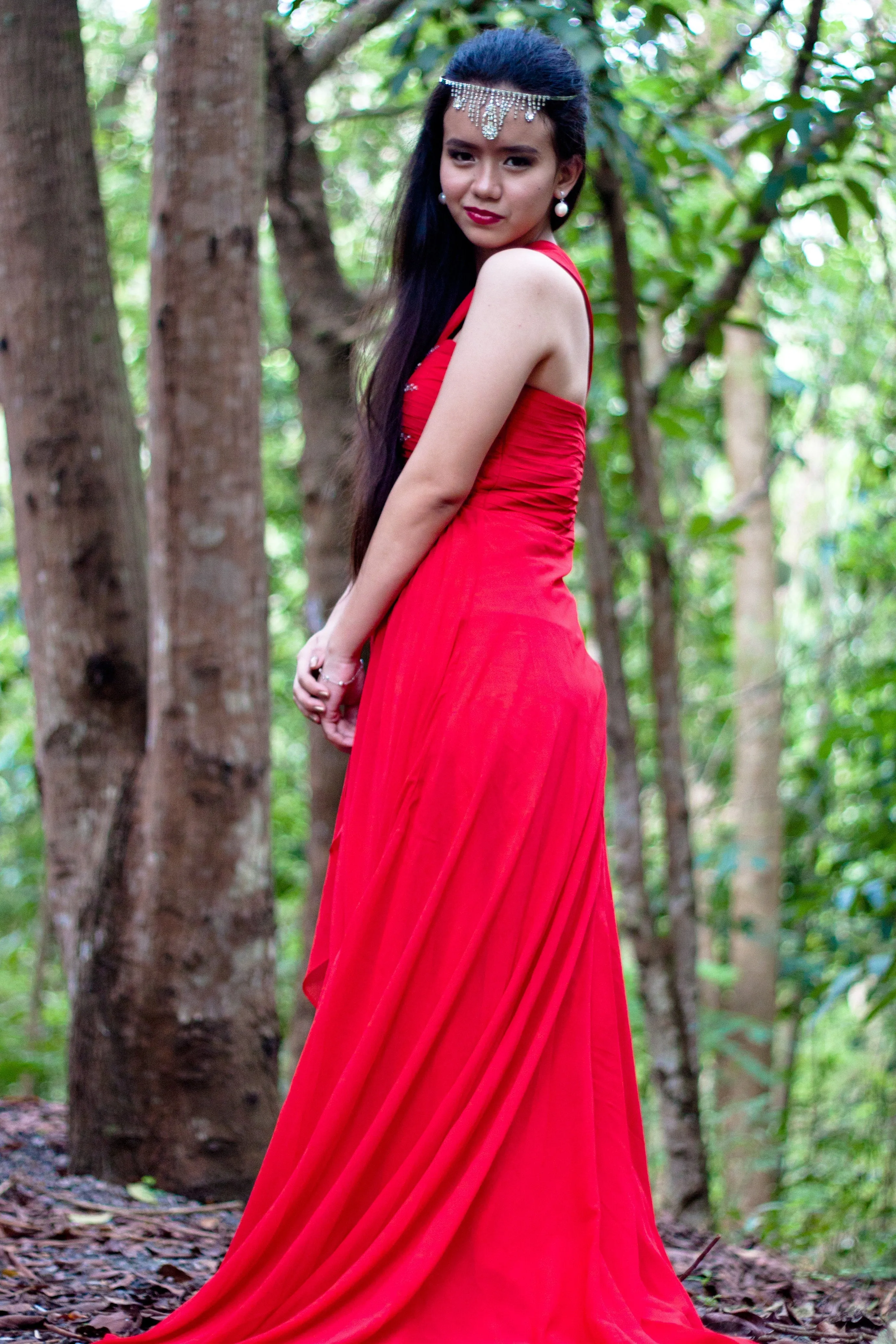 A-line One-shoulder Floor Length Chiffon Rhinestone Prom Dress
