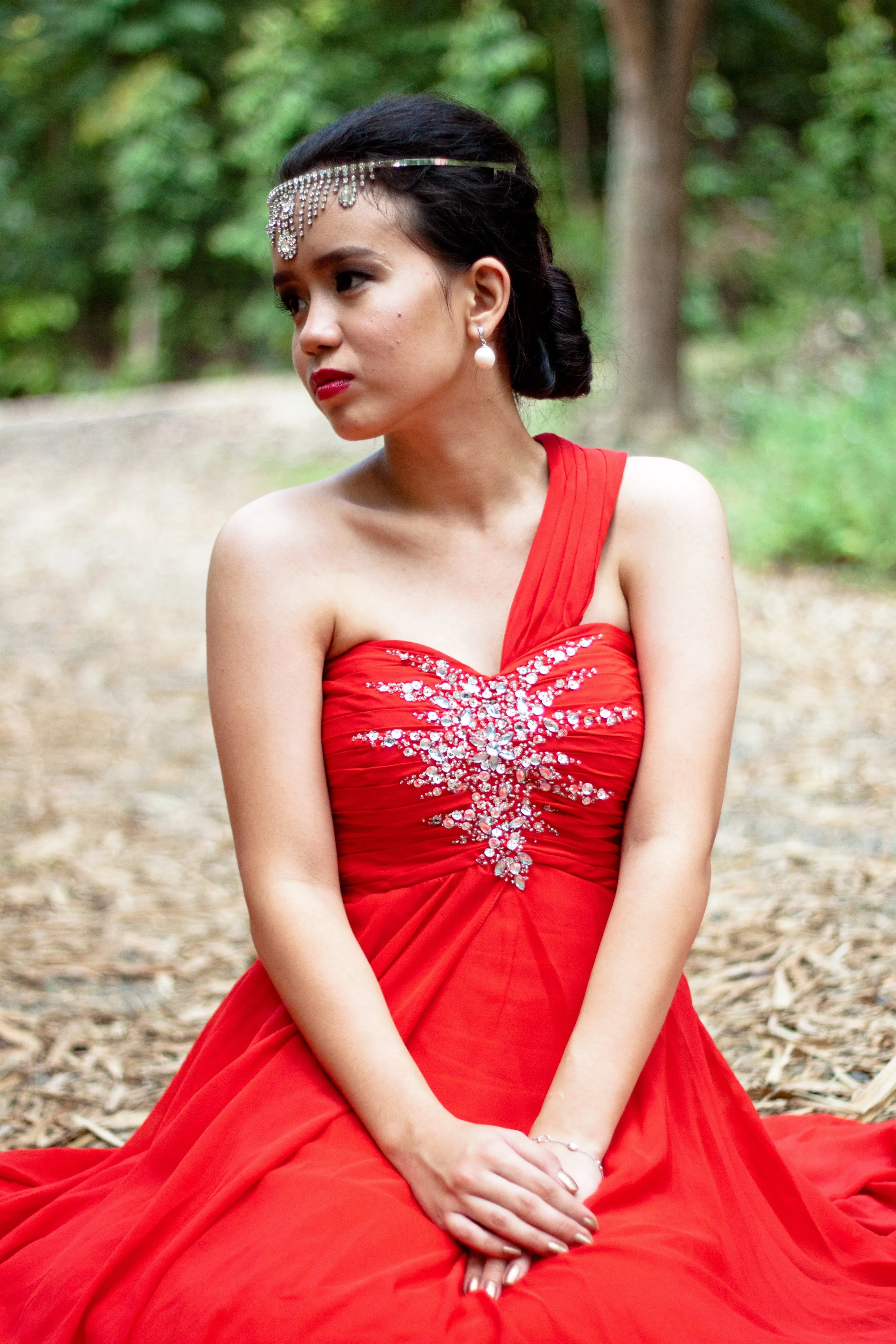 A-line One-shoulder Floor Length Chiffon Rhinestone Prom Dress
