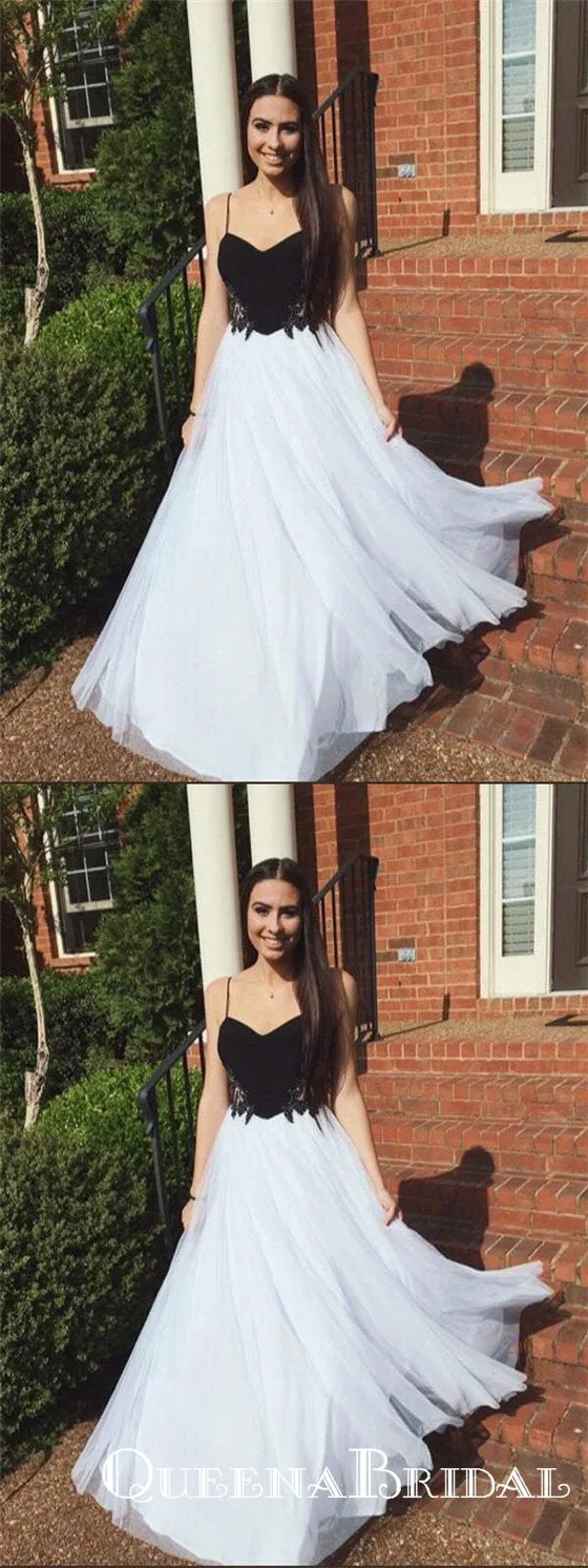 A-line Spaghetti Straps Floor-length Chiffon Prom Dresses, QB0785