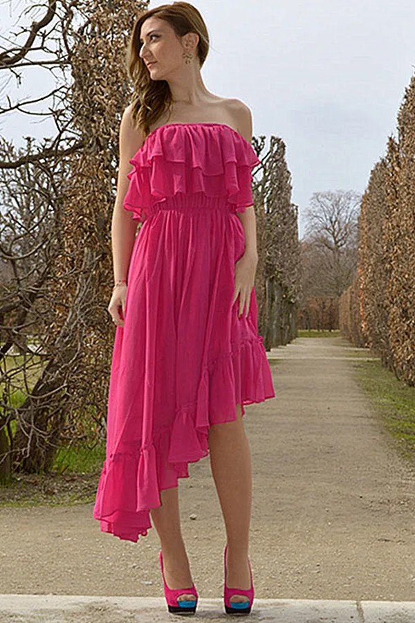 A-line Strapless High-low Length Chiffon Backless Prom Dress