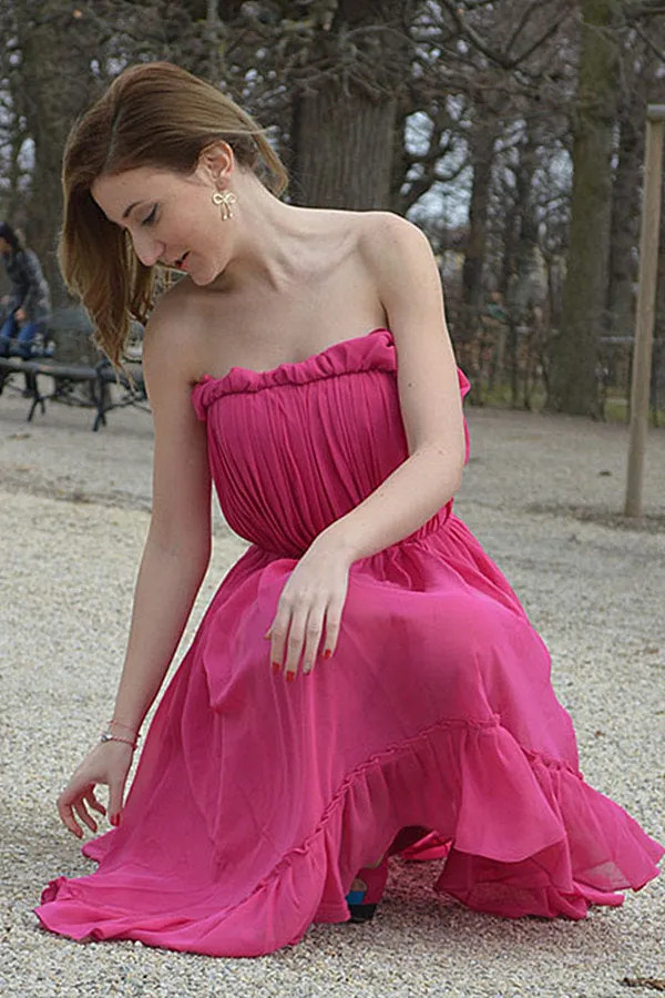 A-line Strapless High-low Length Chiffon Backless Prom Dress