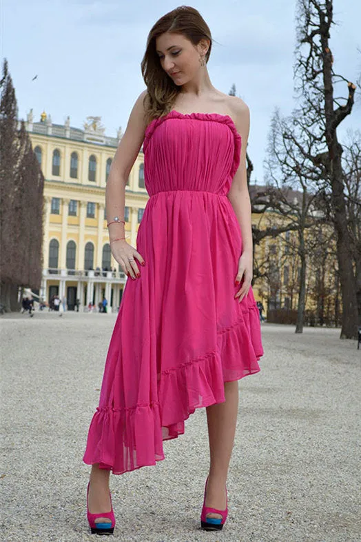 A-line Strapless High-low Length Chiffon Backless Prom Dress