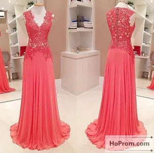A-Line V-Neck Sleeveless Chiffon Prom Dresses Evening Dresses
