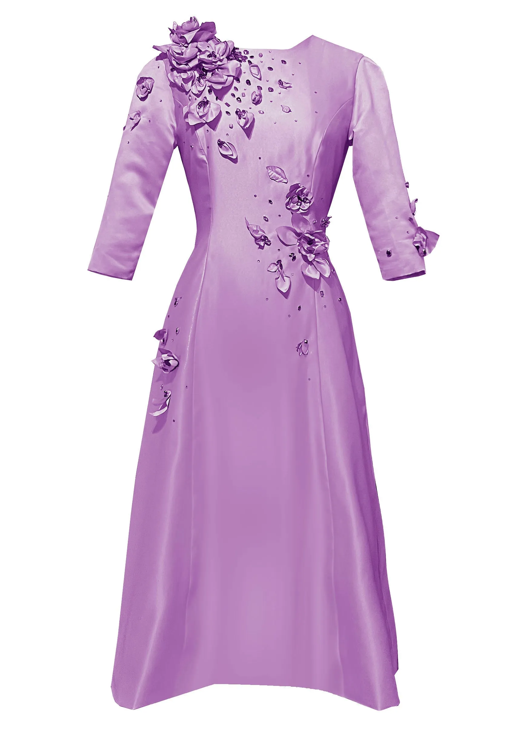 Adaline White Cocktail Dress with 3D Flowers and Rhinestones